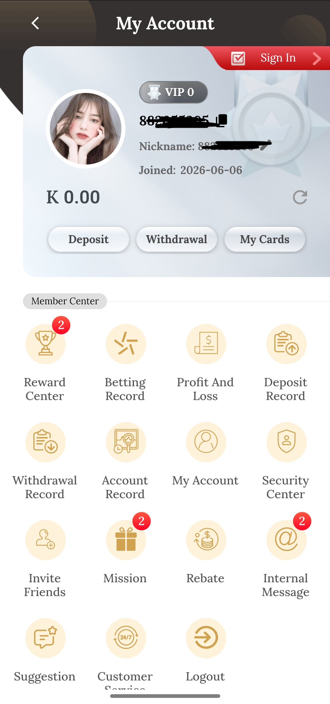 Ace 777 Account Information Screenshot